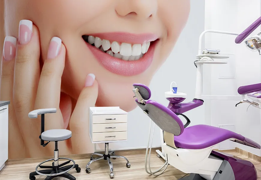 پوستر دیواری سه بعدی مطب دندانپزشکی نمای نزدیک دندان سفید